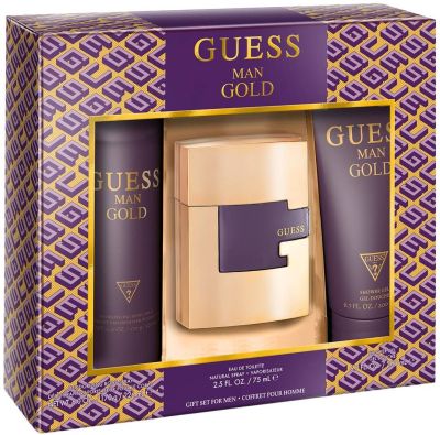 Guess Gold Тоалетна Вода 75 мл + Душ Гел 200 мл + Спрей за Тяло 226 мл – Подаръчен Комплект за Мъже